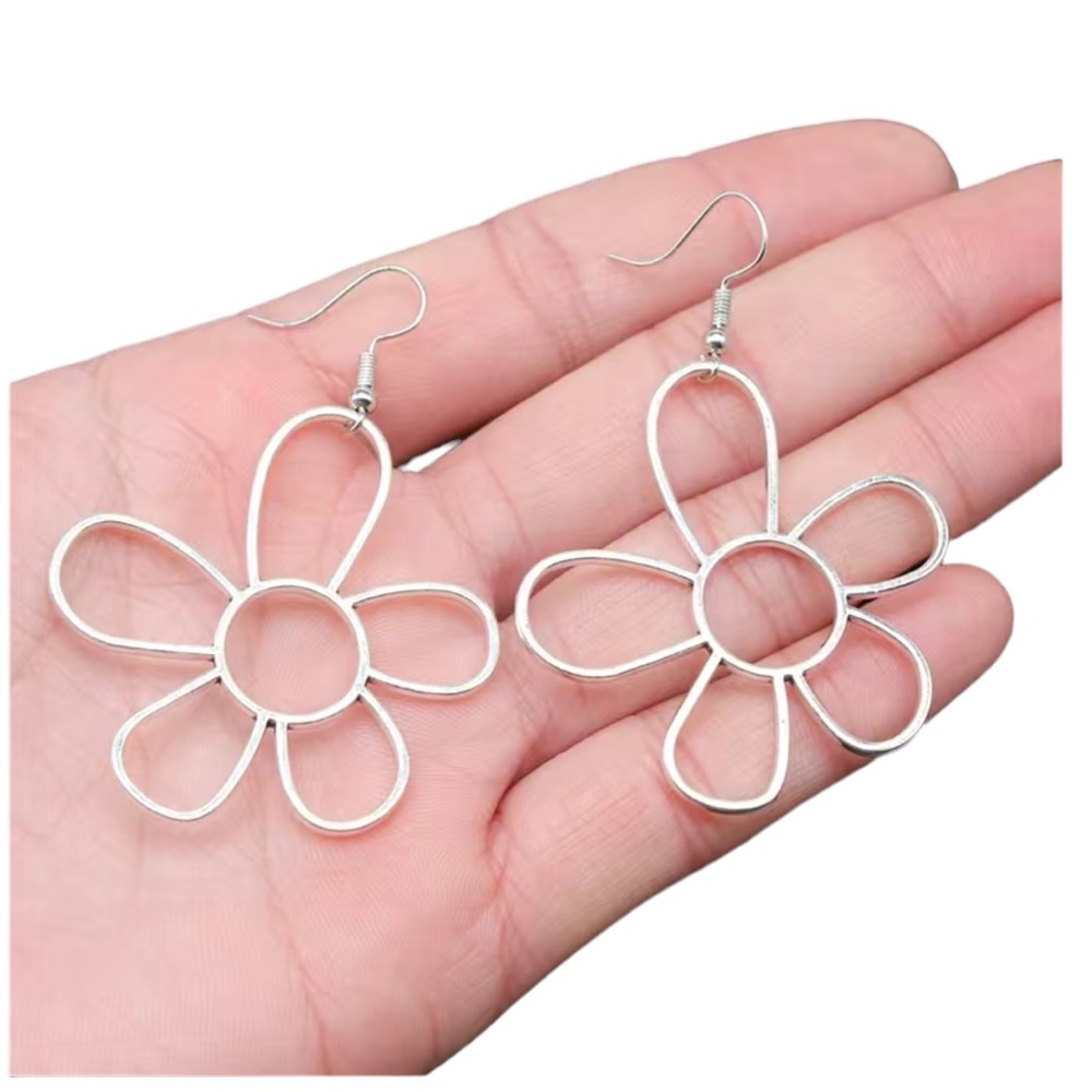 Boho Style Silver Cut Metal Daisy Drop Earrings